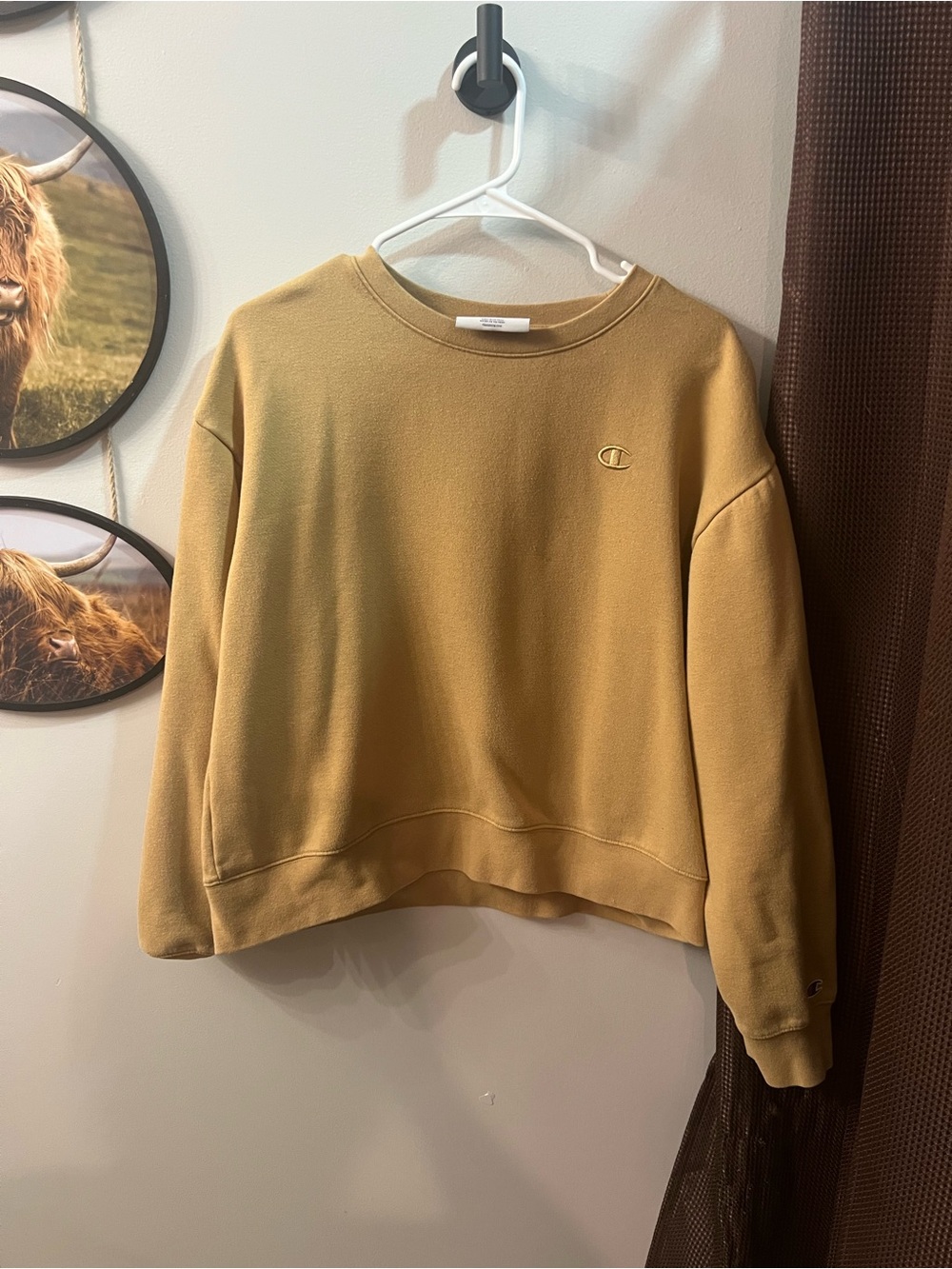 Champion Women's Crewneck Sweatshirt in Mustard Yellow